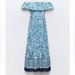 Zara floral print off the shoulder maxi dress